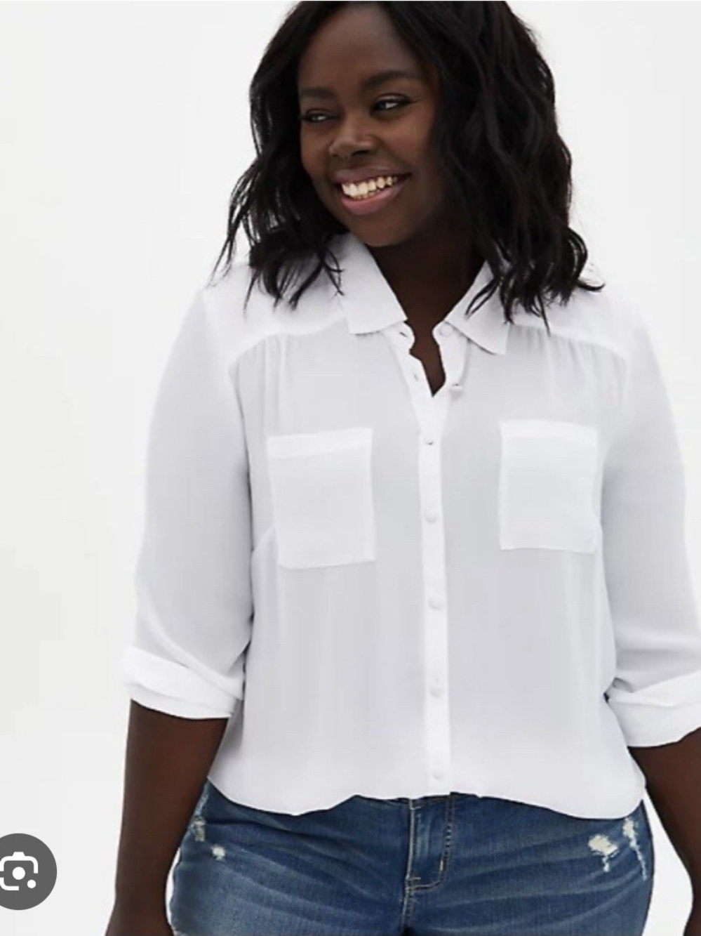 Torrid Sz 1 White Button-Front Shirt with Chest Pockets